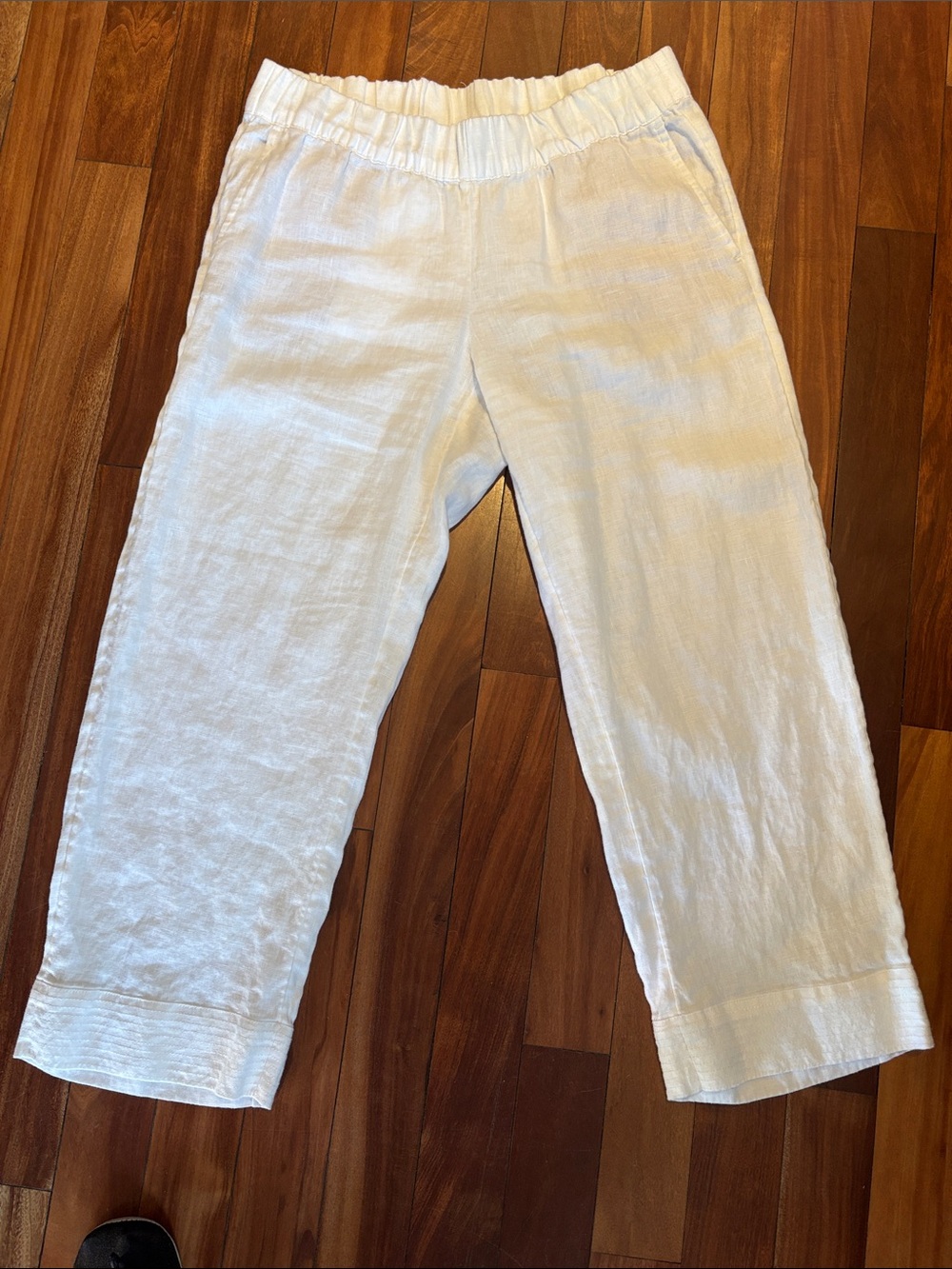 Women’s White Elastic Waist Linen Pants